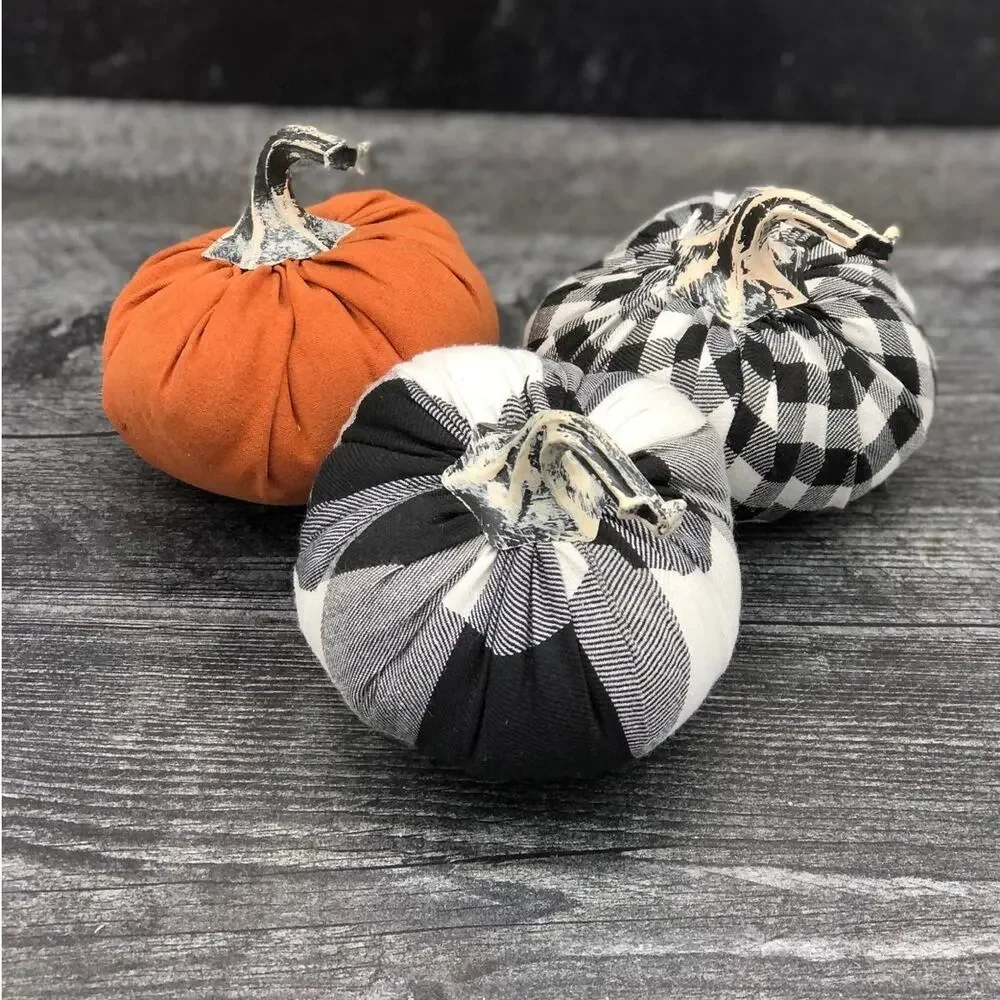 3 Target Halloween Fall Fabric Pumpkins Black White Buffalo Check Plaid 2019